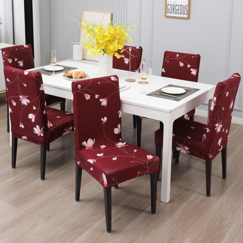 Outlay Home Printed Dining Chair Cover, Burgundy Floral Pattern, Stretchable Spandex, Pack of 4, Machine Washable (Maroon Leaf, Set of 4) - Image 5