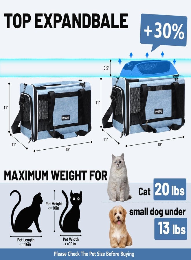 PAPZER Cat Carrier Top-Expandable 18x11x11, United Delta American Airline Approved Dog Carrier, Soft Pet Carry-On Bag Underseat in Cabin, Puppy Air Travel Crate Kitten TSA Plane Carrying Case Blue - Image 2