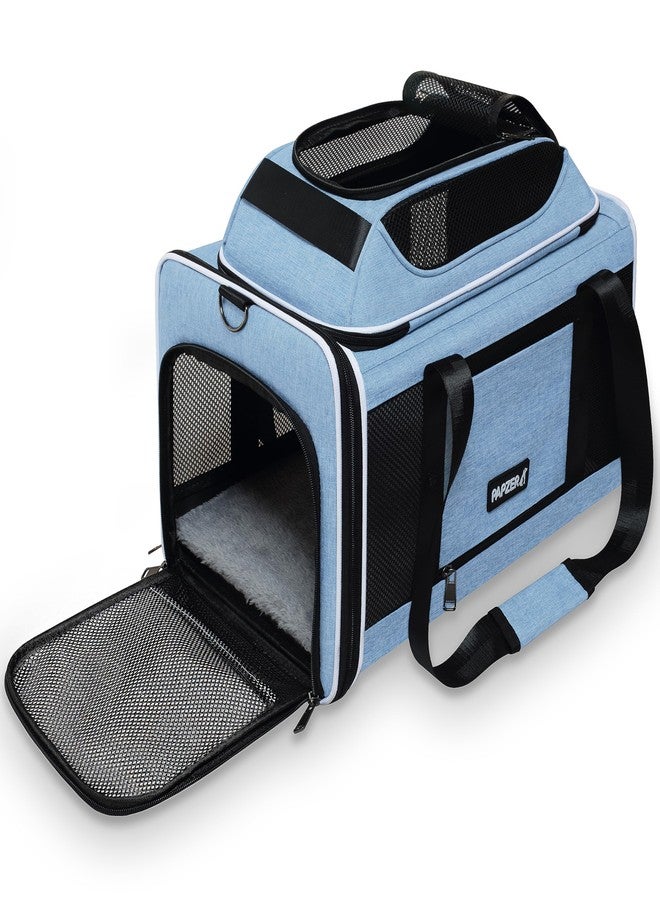 PAPZER Cat Carrier Top-Expandable 18x11x11, United Delta American Airline Approved Dog Carrier, Soft Pet Carry-On Bag Underseat in Cabin, Puppy Air Travel Crate Kitten TSA Plane Carrying Case Blue - Image 1