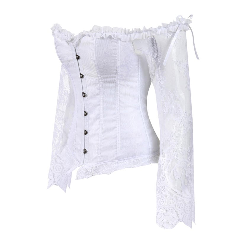 Zhitunemi Corset Tops for Women Renaissance: Womens Halloween Costume Corset Renaissance Fair - Historical Reenactment Events Medium White - Image 2