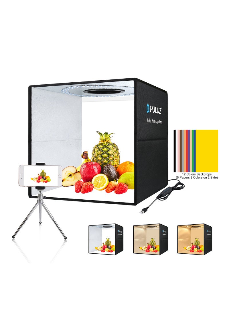 PULUZ 40cm/15.8 Inch  Ring LED Panel Folding Portable Light Photo Lighting Studio Shooting Tent Box Kit with 6  Backdrops of double Colour - Image 2