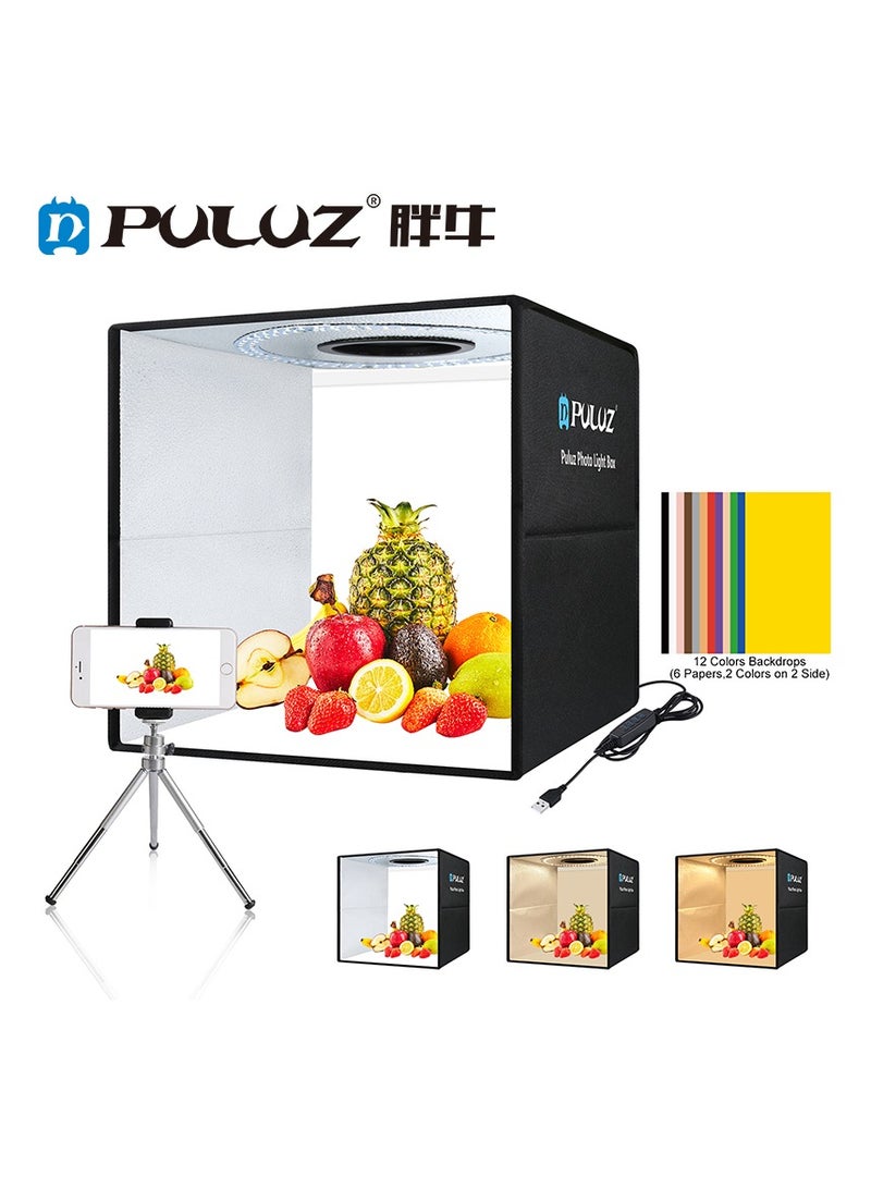 PULUZ 40cm/15.8 Inch  Ring LED Panel Folding Portable Light Photo Lighting Studio Shooting Tent Box Kit with 6  Backdrops of double Colour - Image 1