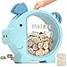 Summidate Wooden Piggy Bank for Boys Girls Kids Toddler Adults Large Unbreakable Bills Coin Change Money Saving Jar Children Personalized Gift Nursery Decor Blue Piggy Bank Stanard - Image 3