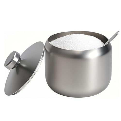 hiwafifi 15oz Sugar Bowl with Lid And Spoon Stainless Steel Sugar Creamer Container Round Sugar Jar Durable Sugar Pot for Coffee Bar Accessories Coffee Bar Decor Home and Kitchen Storage Silver - Image 1