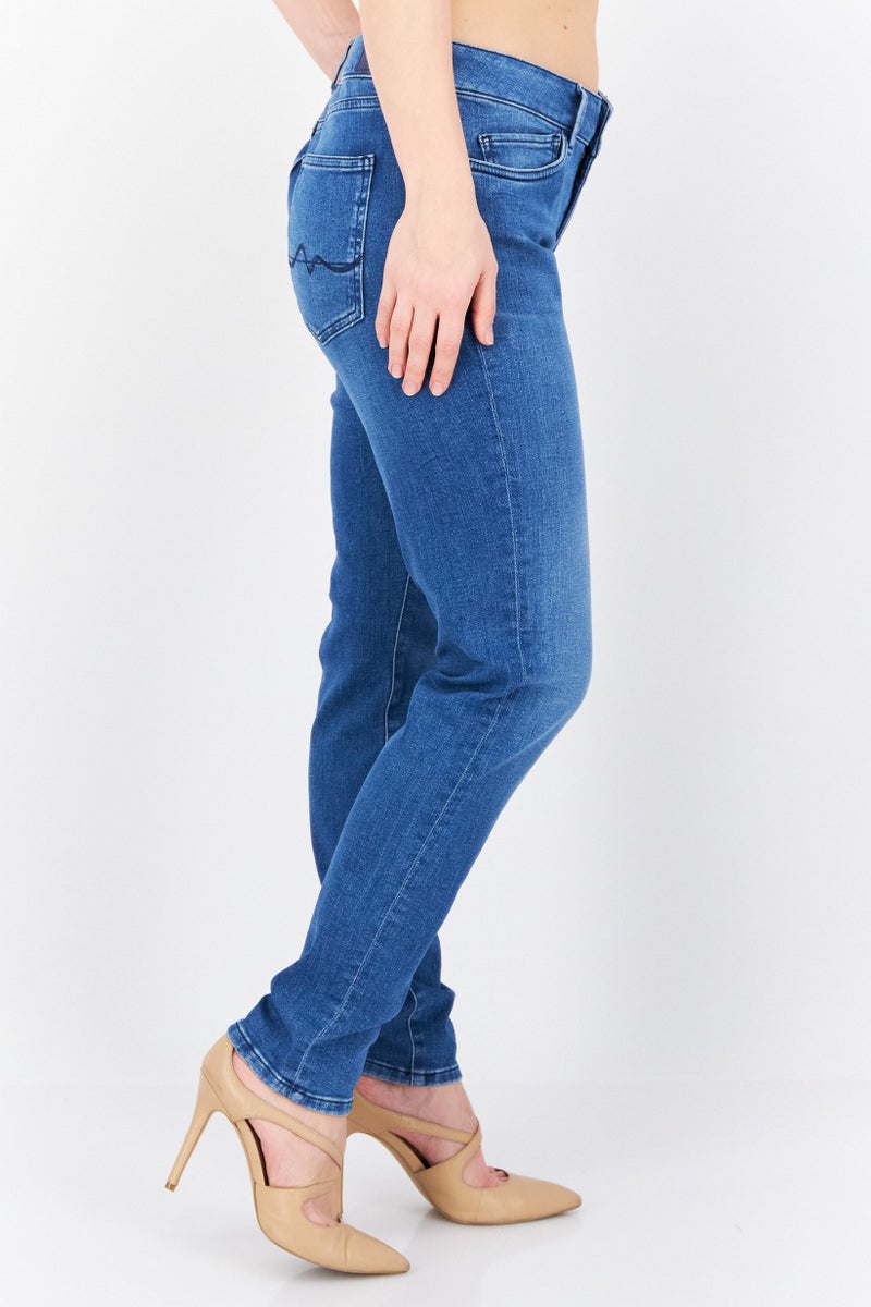 Pepe Jeans Women Skinny Fit Washed Stretchable Jeans, Blue - Image 3