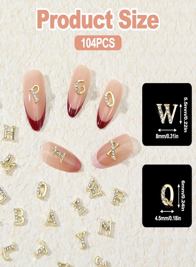 MBAIYO 104 Pcs Rhinestone Letters Nail Charms, A-Z Alphabet 3D Nail Studs, Gold Silver Style Nail Art Charms for Manicure Decorations DIY Jewelry Making Supplies - Image 2