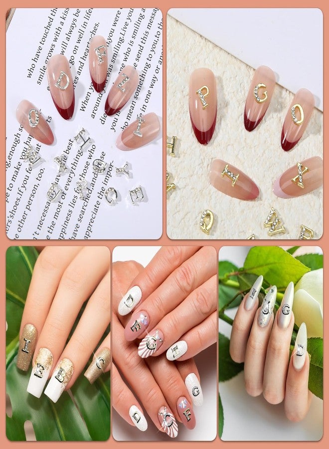 MBAIYO 104 Pcs Rhinestone Letters Nail Charms, A-Z Alphabet 3D Nail Studs, Gold Silver Style Nail Art Charms for Manicure Decorations DIY Jewelry Making Supplies - Image 3