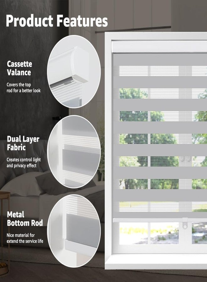 SEEYE Cordless Zebra Blinds for Window, French Door Blinds Free-Stop Roller Window Shades with Valance 18" W x 90" H, Light Filtering Window Treatment Sheer Blinds & Shades Easy to Install, Gray - Image 2