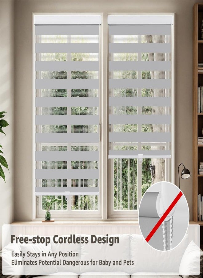 SEEYE Cordless Zebra Blinds for Window, French Door Blinds Free-Stop Roller Window Shades with Valance 18" W x 90" H, Light Filtering Window Treatment Sheer Blinds & Shades Easy to Install, Gray - Image 5