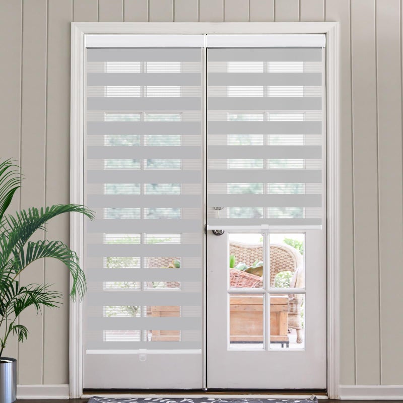 SEEYE Cordless Zebra Blinds for Window, French Door Blinds Free-Stop Roller Window Shades with Valance 18" W x 90" H, Light Filtering Window Treatment Sheer Blinds & Shades Easy to Install, Gray - Image 1