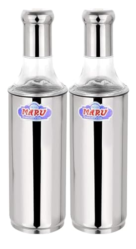 MARU Steel Slim 1 Liter Oil Dispenser for Kitchen without Handle Set of 2, Pour Spout & Leak-Proof Cooking Oil Bottle/Can1000ml Each, Durable & Easy-Pour Design For Daily Liquid Dispensing - Image 1