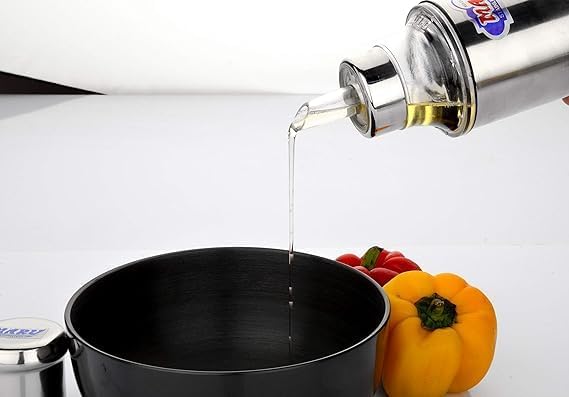 MARU Steel Slim 1 Liter Oil Dispenser for Kitchen without Handle Set of 2, Pour Spout & Leak-Proof Cooking Oil Bottle/Can1000ml Each, Durable & Easy-Pour Design For Daily Liquid Dispensing - Image 4