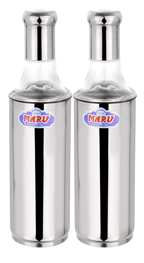 MARU Steel Slim 1 Liter Oil Dispenser for Kitchen without Handle Set of 2, Pour Spout & Leak-Proof Cooking Oil Bottle/Can1000ml Each, Durable & Easy-Pour Design For Daily Liquid Dispensing - Image 2
