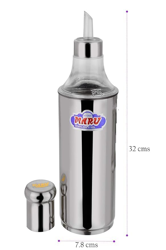 MARU Steel Slim 1 Liter Oil Dispenser for Kitchen without Handle Set of 2, Pour Spout & Leak-Proof Cooking Oil Bottle/Can1000ml Each, Durable & Easy-Pour Design For Daily Liquid Dispensing - Image 3
