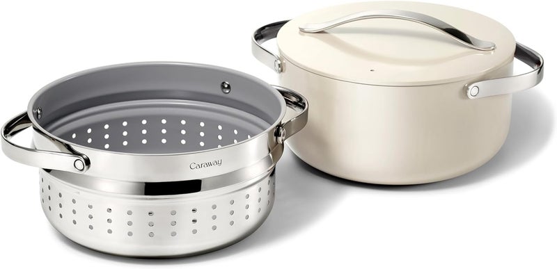 Caraway Nonstick Ceramic Dutch Oven Pot with Lid  Steamer 65 qt 105  Non Toxic PTFE  PFOA Free  Oven Safe  Compatible with All Stovetops Gas Electric  Induction  Cream - Image 1