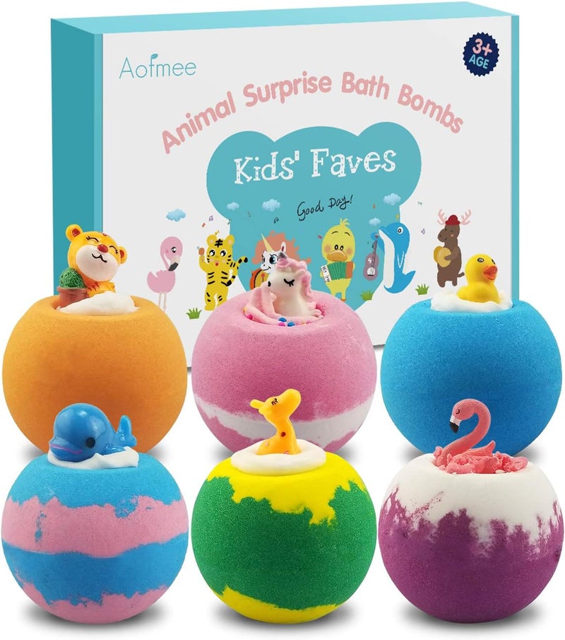 Aofmee Bath Bombs for Kids, Handmade Natural Bath Bombs with Toy Inside, Shea Cocoa Butter Moisturize, Spa Fizzies Bath Bomb Kit, Birthday Christmas Holiday Gifts for Women, Girls, Boys - Image 1