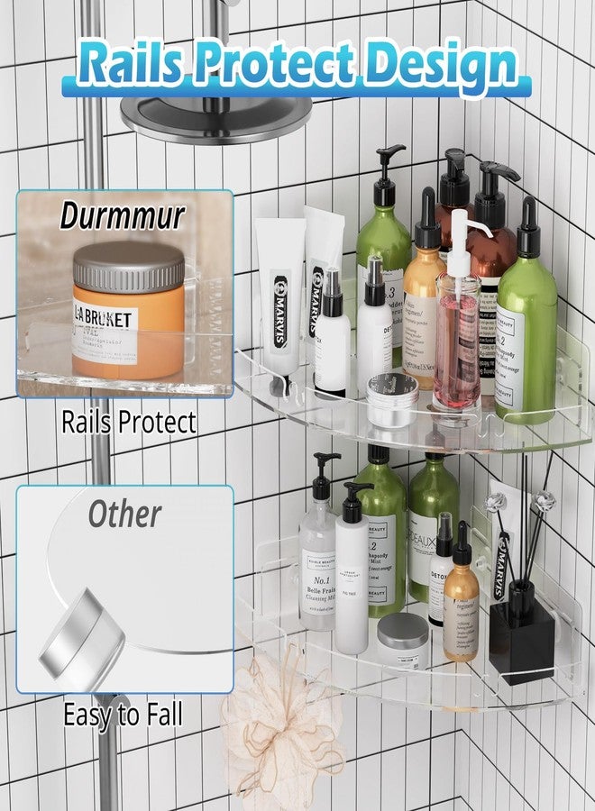 Durmmur 2 Pack Acrylic Corner Shower Caddy, Clear Corner Shower Shelf with 4 Hooks, Adhesive Wall Mounted Bathroom Shower Shelf Organizer for Inside Shower & Kitchen Storage - Image 2
