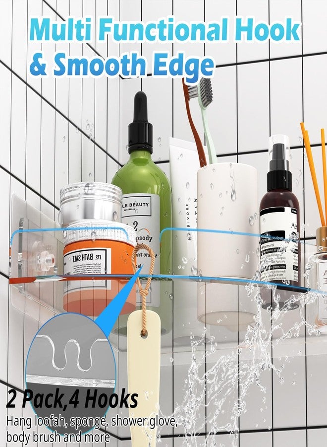 Durmmur 2 Pack Acrylic Corner Shower Caddy, Clear Corner Shower Shelf with 4 Hooks, Adhesive Wall Mounted Bathroom Shower Shelf Organizer for Inside Shower & Kitchen Storage - Image 5