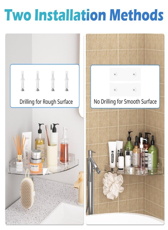 Durmmur 2 Pack Acrylic Corner Shower Caddy, Clear Corner Shower Shelf with 4 Hooks, Adhesive Wall Mounted Bathroom Shower Shelf Organizer for Inside Shower & Kitchen Storage - Image 4