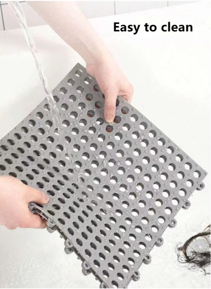 Kutis 12-Pieces Bathroom Hollow Anti-Slip Mats Kitchen Shower Toilet Water Resistant Mat TPE Grey 30x30 Centimeter  - Image 5