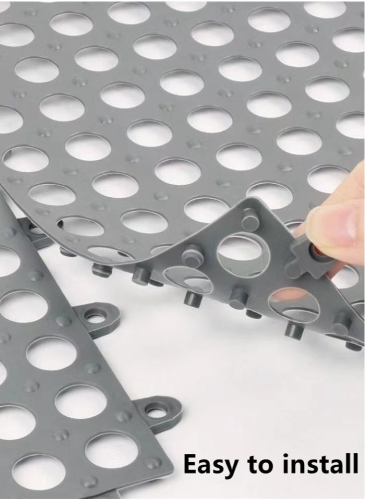 Kutis 12-Pieces Bathroom Hollow Anti-Slip Mats Kitchen Shower Toilet Water Resistant Mat TPE Grey 30x30 Centimeter  - Image 3