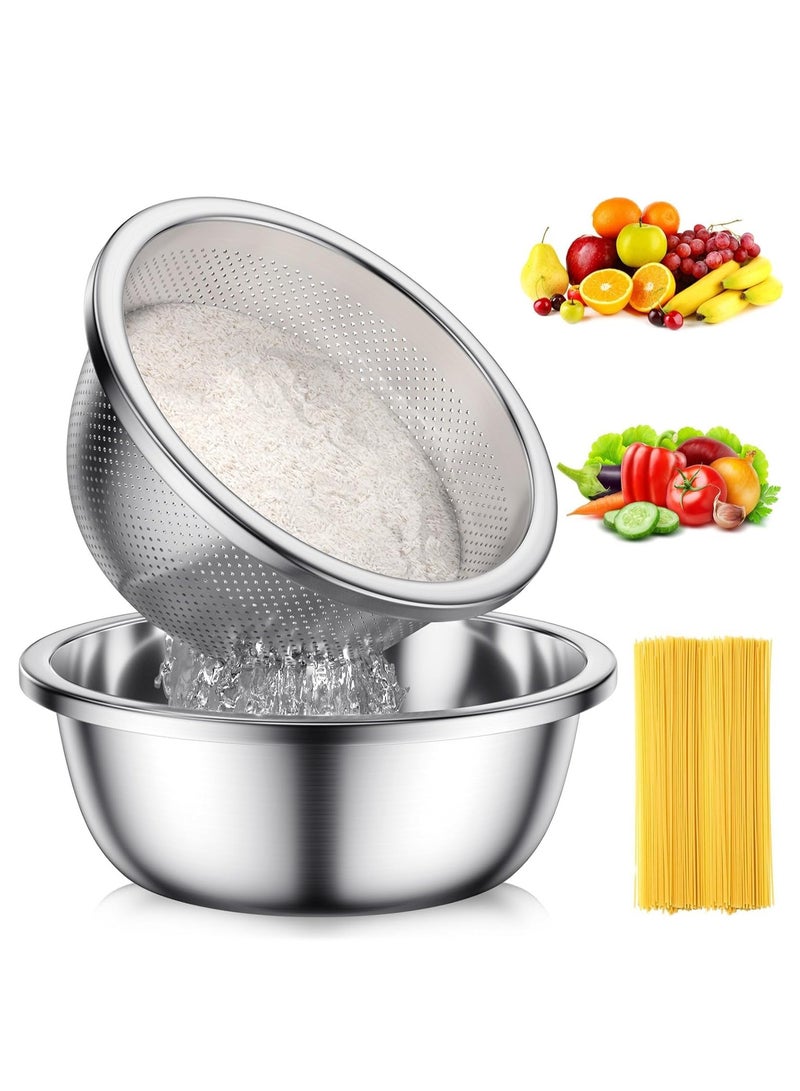 TRASSLE 304-Stainless-Steel Colander with Mixing Bowls, 3.5-Quart Large Capacity, Metal Strainer Set Microporous Colander for Washing & Draining Rice, Fruit, Vegetables, Noodle, Cooked pasta,2PC - Image 1