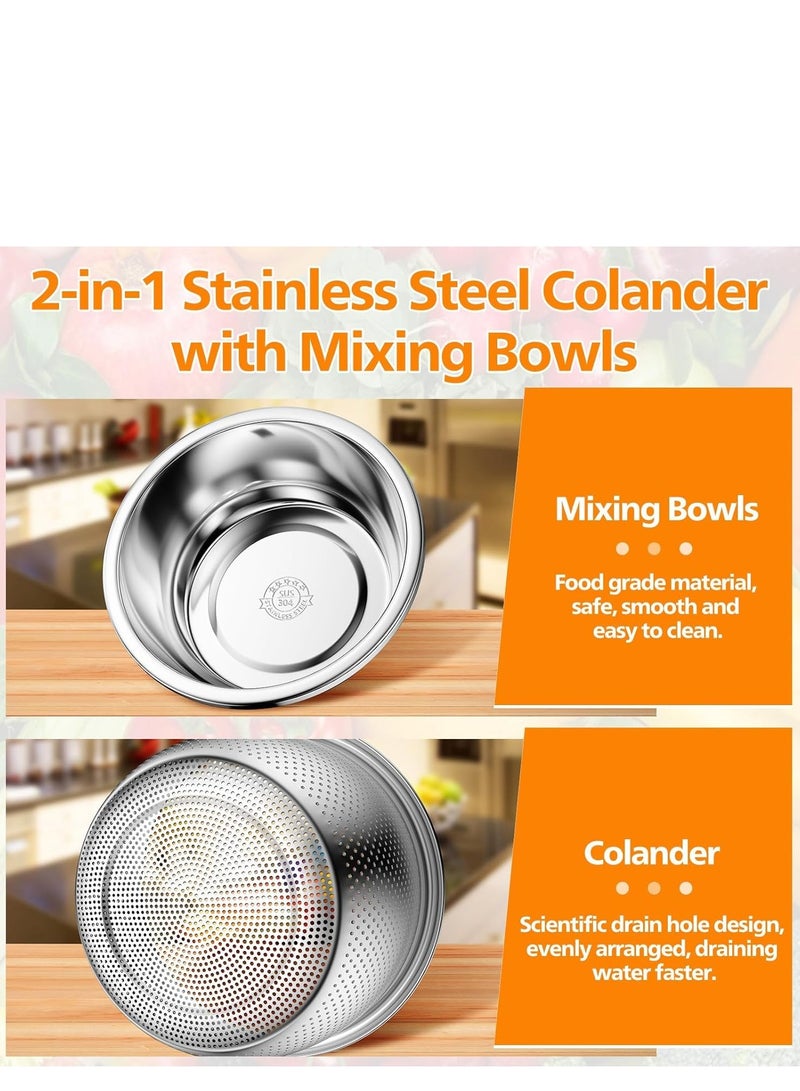 TRASSLE 304-Stainless-Steel Colander with Mixing Bowls, 3.5-Quart Large Capacity, Metal Strainer Set Microporous Colander for Washing & Draining Rice, Fruit, Vegetables, Noodle, Cooked pasta,2PC - Image 2