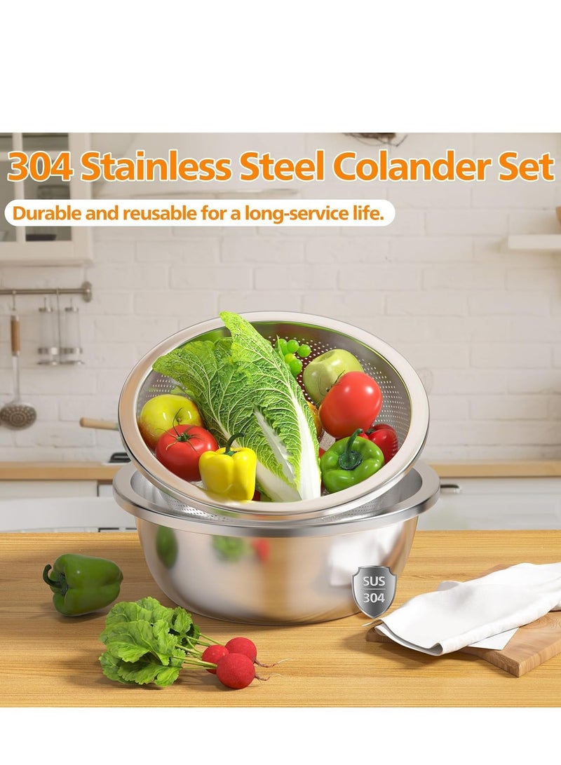 TRASSLE 304-Stainless-Steel Colander with Mixing Bowls, 3.5-Quart Large Capacity, Metal Strainer Set Microporous Colander for Washing & Draining Rice, Fruit, Vegetables, Noodle, Cooked pasta,2PC - Image 3