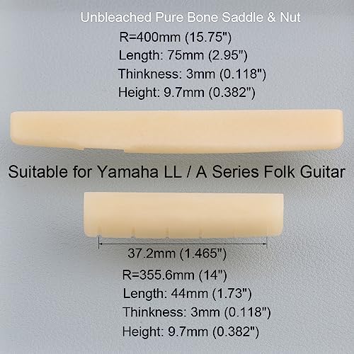 LYWSMSK Unbleached Acoustic Guitar Bone Nut & Saddle Set for YMH LL &A Series Acoustic Guitar 44mm / 75mm - Image 5