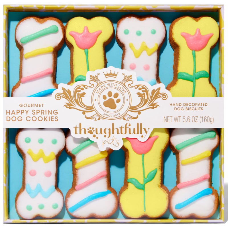 Thoughtfully Pets, Gourmet Dog Cookie Gift Set, Peanut Butter Flavored Crunchy Dog Treats in Bone Shape with Easter Spring Designs, Set of 8 - Image 1