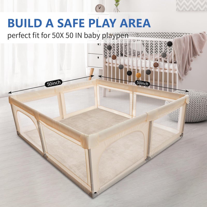 Huloo Sleep Baby Play Mat for Floor, 1.3" Thick Elasti-Foam 50x50 Playpen Mat for Toddlers Infant kids,Water-Repellent Soft Coral Velvet for Tummy Time, Non-Slip Backing for Crawling,Tatami Style(Beige) - Image 5