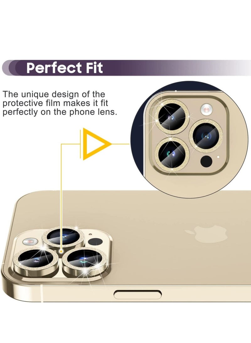 Raxoom iPhone 14 Pro 6.1 inch / 14 Pro Max 6.7 inch Camera Lens Protector, Camera Cover Tempered Glass for iPhone 14 Pro Max/for iPhone 14 Pro [Glitter Diamonds] - Bling -Gold - Image 5
