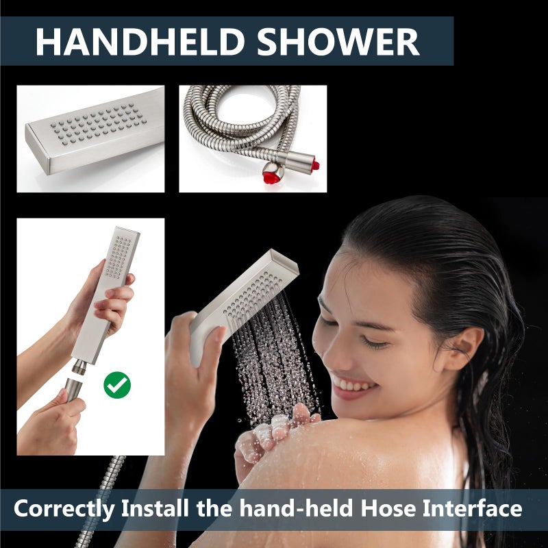 Aolemi Shower Faucet Set Rain Shower System with Handheld Spray Bathroom Shower Combo Rough-in Valve and Shower Trim Kit Included Brushed Nickel 8 Inch Wall Mount Shower Head - Image 4