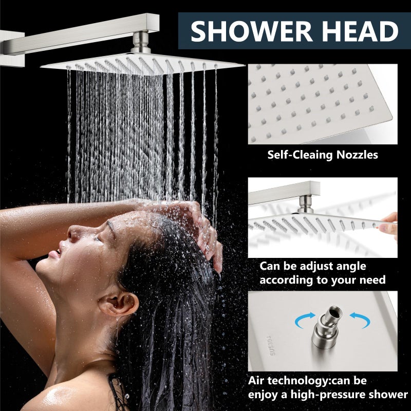 Aolemi Shower Faucet Set Rain Shower System with Handheld Spray Bathroom Shower Combo Rough-in Valve and Shower Trim Kit Included Brushed Nickel 8 Inch Wall Mount Shower Head - Image 3