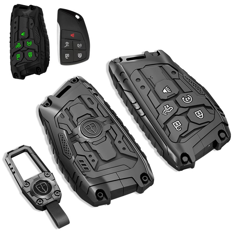 MOCHENT for GMC Heavy Key Fob Cover for 2022-2025 2026 Chevy Silverado 1500 GMC Sierra 1500, Metal Key Case for Chevrolet Tahoe 2024 2025 2026 Silverado Sierra 2500HD 3500HD Key Protector 5 Buttons - Image 1