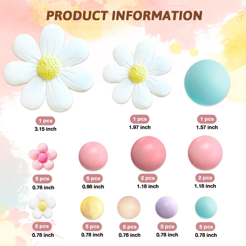 SONICEBUY 42Pcs Boho Daisy Flower Cake Topper Mini Balls Cake Decorations Retro Groovy Cake Toppers for Women Girls Kids Birthday Baby Shower Wedding Daisy Flower Hippie Themed Party Supplies - Image 2