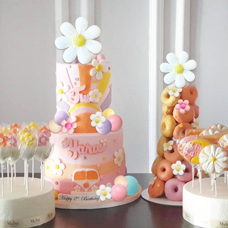 SONICEBUY 42Pcs Boho Daisy Flower Cake Topper Mini Balls Cake Decorations Retro Groovy Cake Toppers for Women Girls Kids Birthday Baby Shower Wedding Daisy Flower Hippie Themed Party Supplies - Image 5