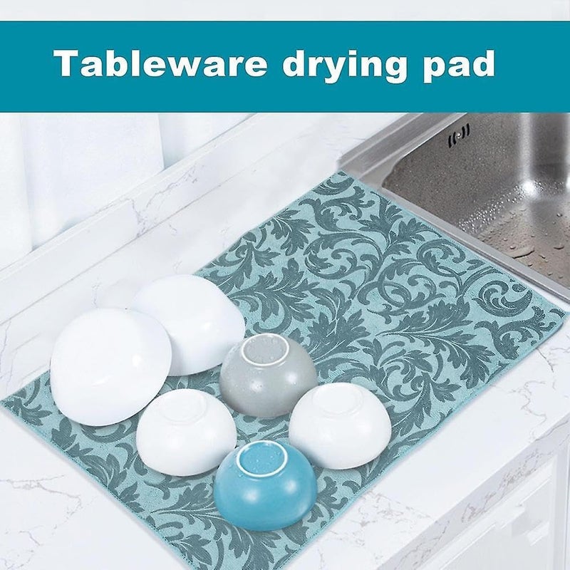 Inditradition Microfiber Dish Drying Mat | Super Absorbant Flower Printed Dish Cloth (15 x 20 Inches, Blue) - Image 2