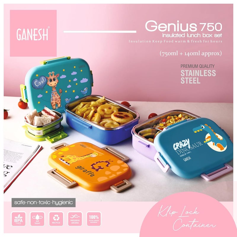 GANESH Genius Insulated Airtight Leak-Proof Lunch Box for Office, School, Picnic - 750 ml - Blue - Image 3