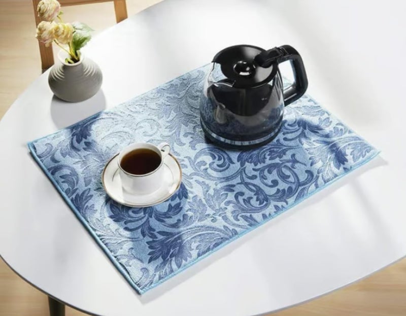 Inditradition Microfiber Dish Drying Mat | Super Absorbant Flower Printed Dish Cloth (15 x 20 Inches, Blue) - Image 3