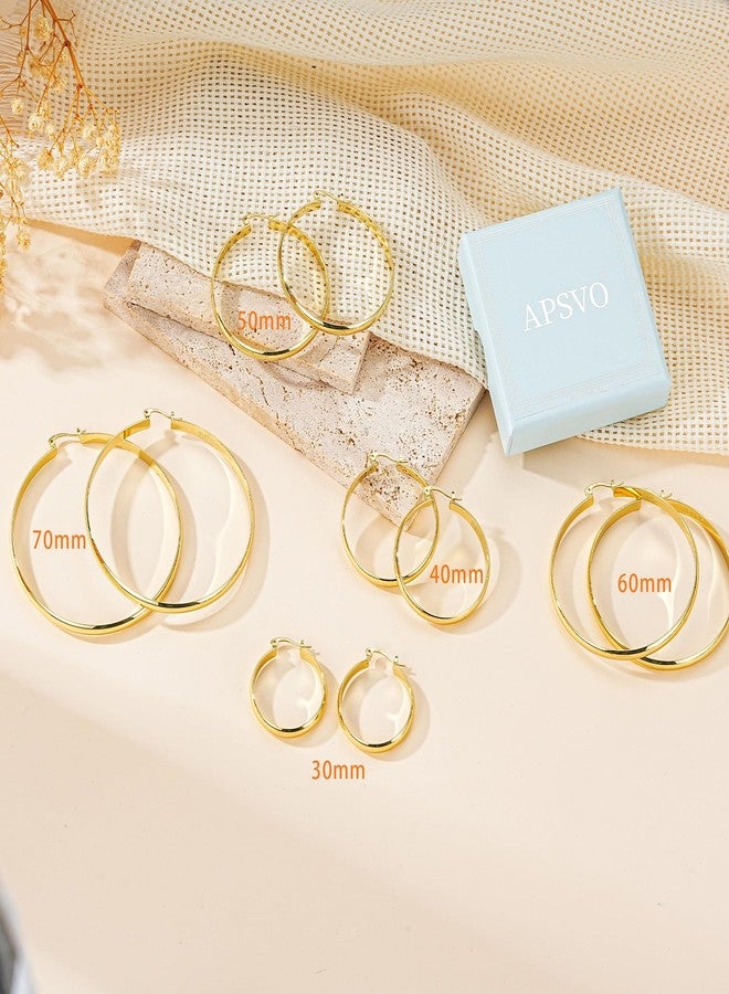 Apsvo Hoop Earrings for Women, 5mm Wide 14K Gold Plated/Silver Hoop Earring Hypoallergenic 925 Sterling Silver Earrings Lightweight Large Earrings for Women, 30/40/50/60/70mm, Sterling Silver, No - Image 2