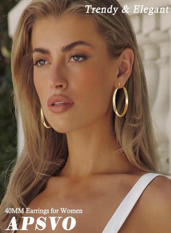 Apsvo Hoop Earrings for Women, 5mm Wide 14K Gold Plated/Silver Hoop Earring Hypoallergenic 925 Sterling Silver Earrings Lightweight Large Earrings for Women, 30/40/50/60/70mm, Sterling Silver, No - Image 3