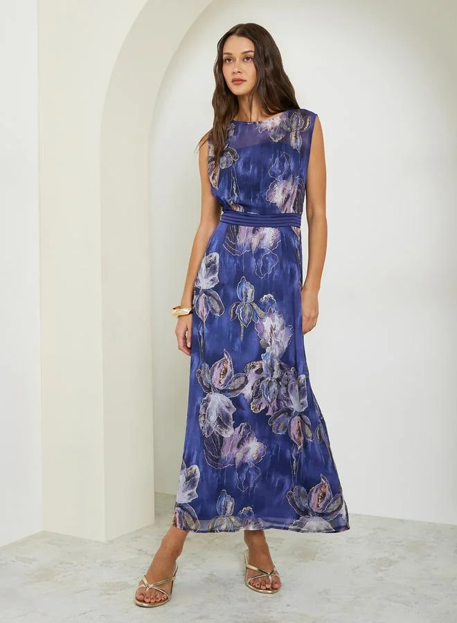 Styli Blue Tie-Dye Print A-Line Maxi Dress