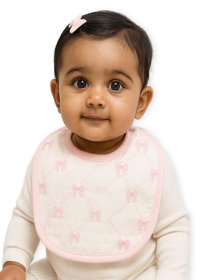 Mi Arcus Printed White & Pink Feeding Bib Velcro Closure for Baby Girls - Image 2