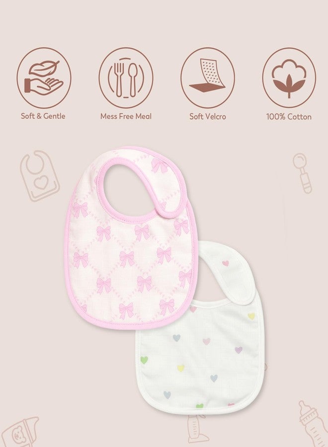 Mi Arcus Printed White & Pink Feeding Bib Velcro Closure for Baby Girls - Image 4