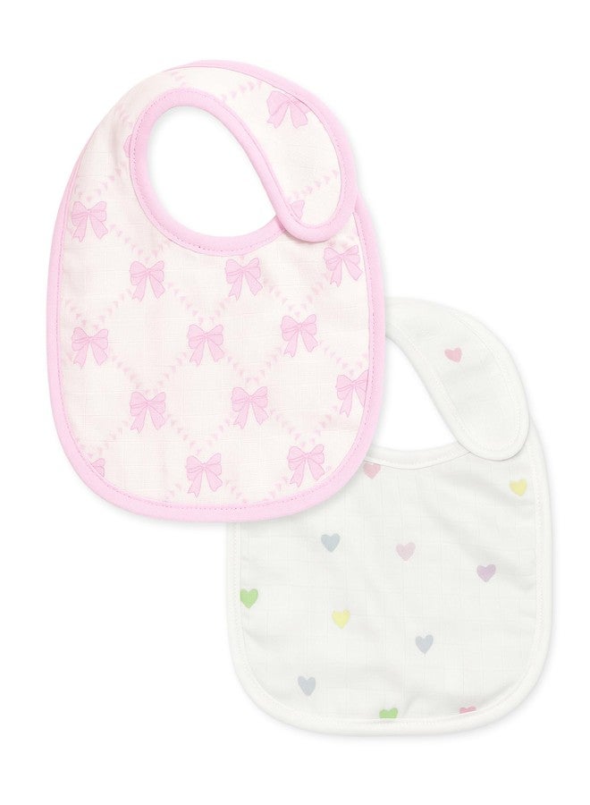 Mi Arcus Printed White & Pink Feeding Bib Velcro Closure for Baby Girls - Image 1