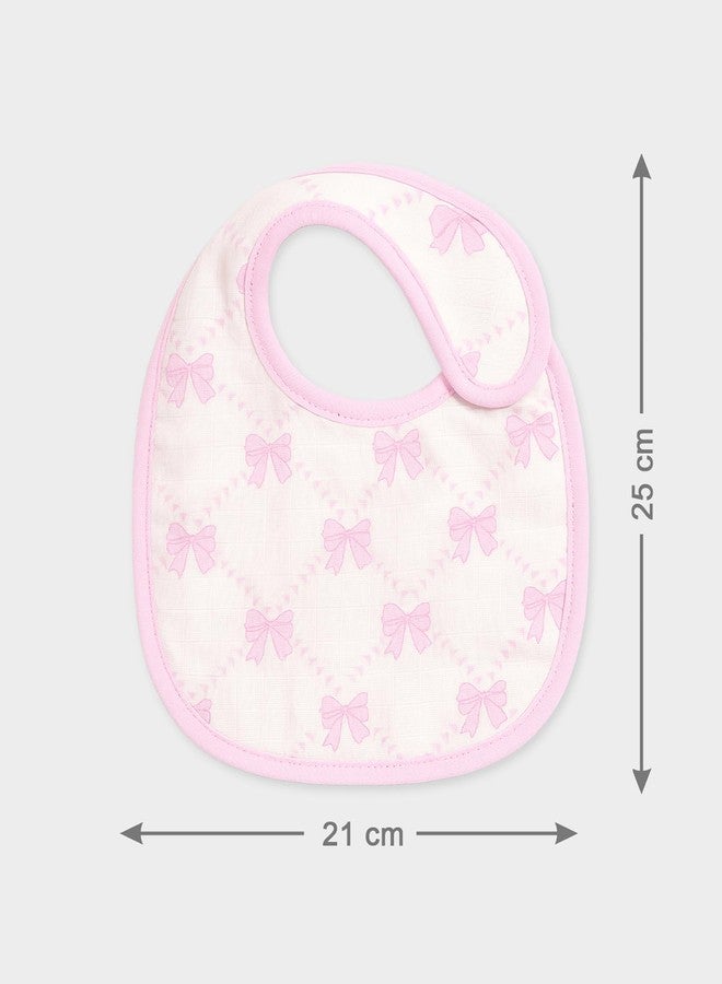Mi Arcus Printed White & Pink Feeding Bib Velcro Closure for Baby Girls - Image 3
