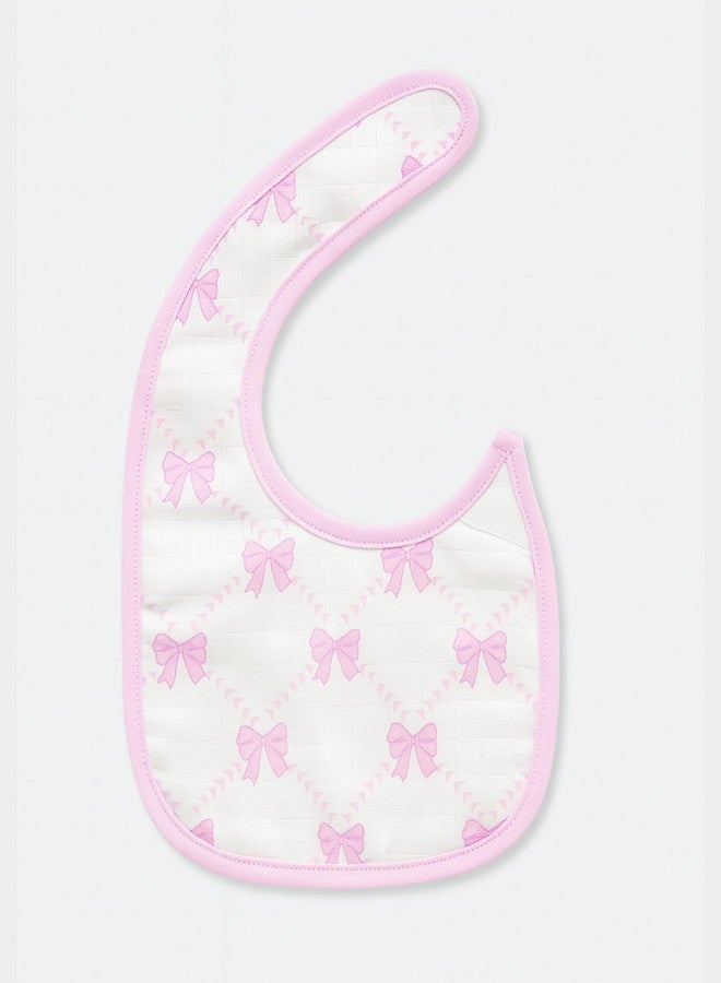 Mi Arcus Printed White & Pink Feeding Bib Velcro Closure for Baby Girls - Image 5