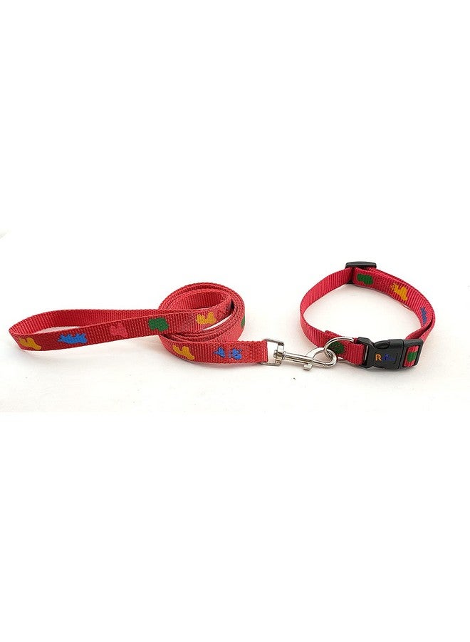 Dogs Imported Nylon Printed Collar And Leash Set | Adjustable Breakaway Collar | Suitable For All Puppies Breed 15Mm (Red) - Image 4