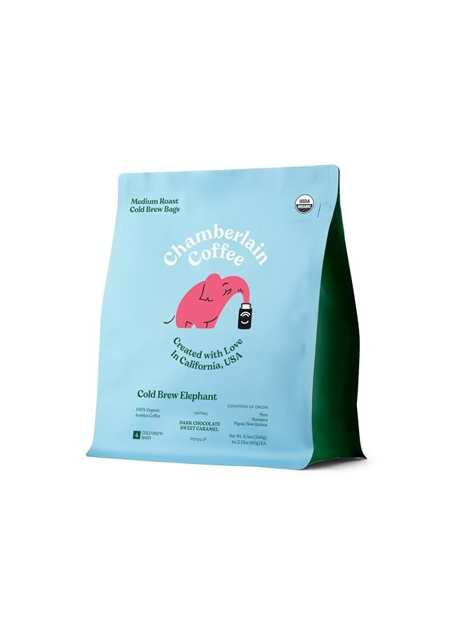 Chamberlain Coffee Elephant Cold Brew Bags - XL Cold Brew Bags - Premeasured, Ready to Brew, Cold Brew Coffee Packs - Contains 4 XL Cold Brew Bags, Makes 4 Cups of Coffee Per Bag - Image 1